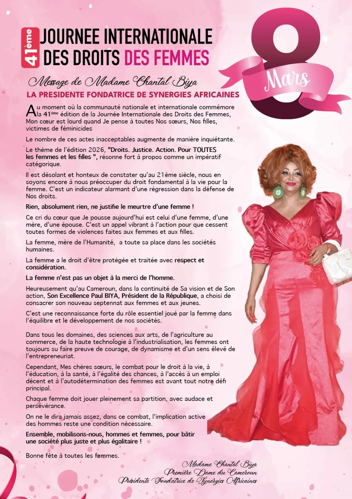 Chantal Biya appelle à la mobilisation contre les violences faites aux femmes au Cameroun